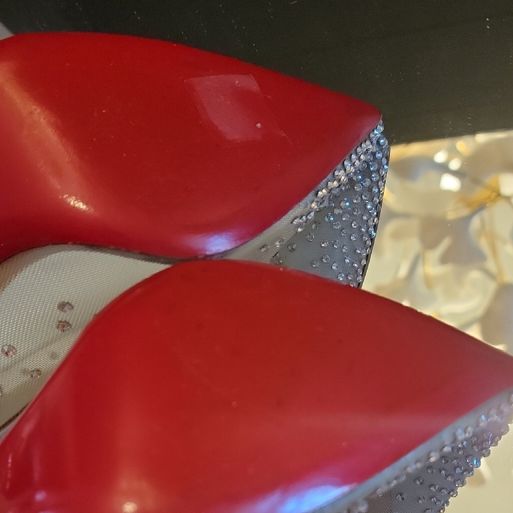 Christian Louboutin Follies Crystal Embellished Silver Pumps 100 Heel Sz38.5 - Picture 12 of 16